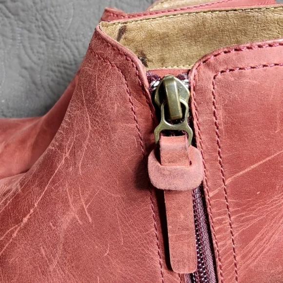 Dansko Max Block Heel Zip  Distressed Rust Burgundy Leather Ankle Wedge 6.5-7 - Picture 5 of 13